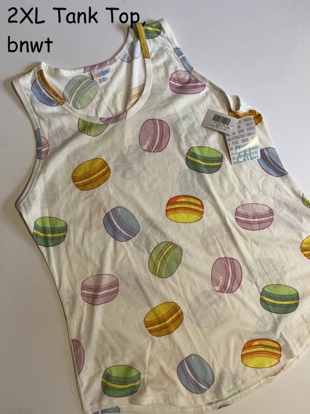 2XL Lularoe Tank Top, white with macarons - Picture 1 of 2